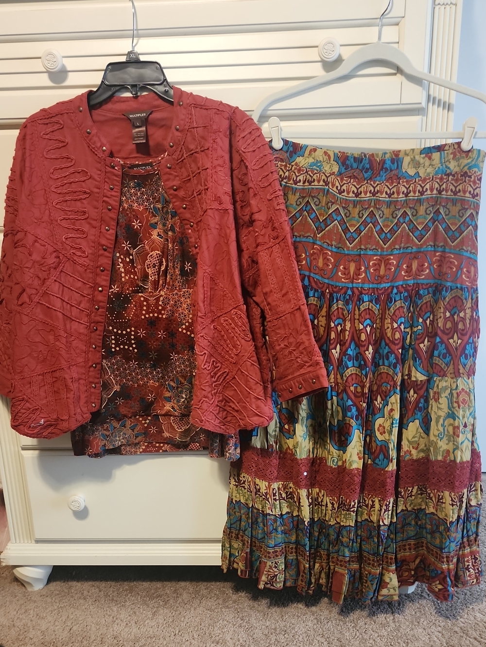 Women's Multiples 3 Pc Set Skirt, Jacket & Shell Size L (Shell & Jacket) Skirtxl